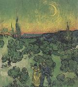 Vincent Van Gogh Landscape with Couple Walking and Crescent Moon (nn04) USA oil painting artist